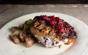 SOS Goat Cheese Stuffed Pork Chop with Cranberry Glaze